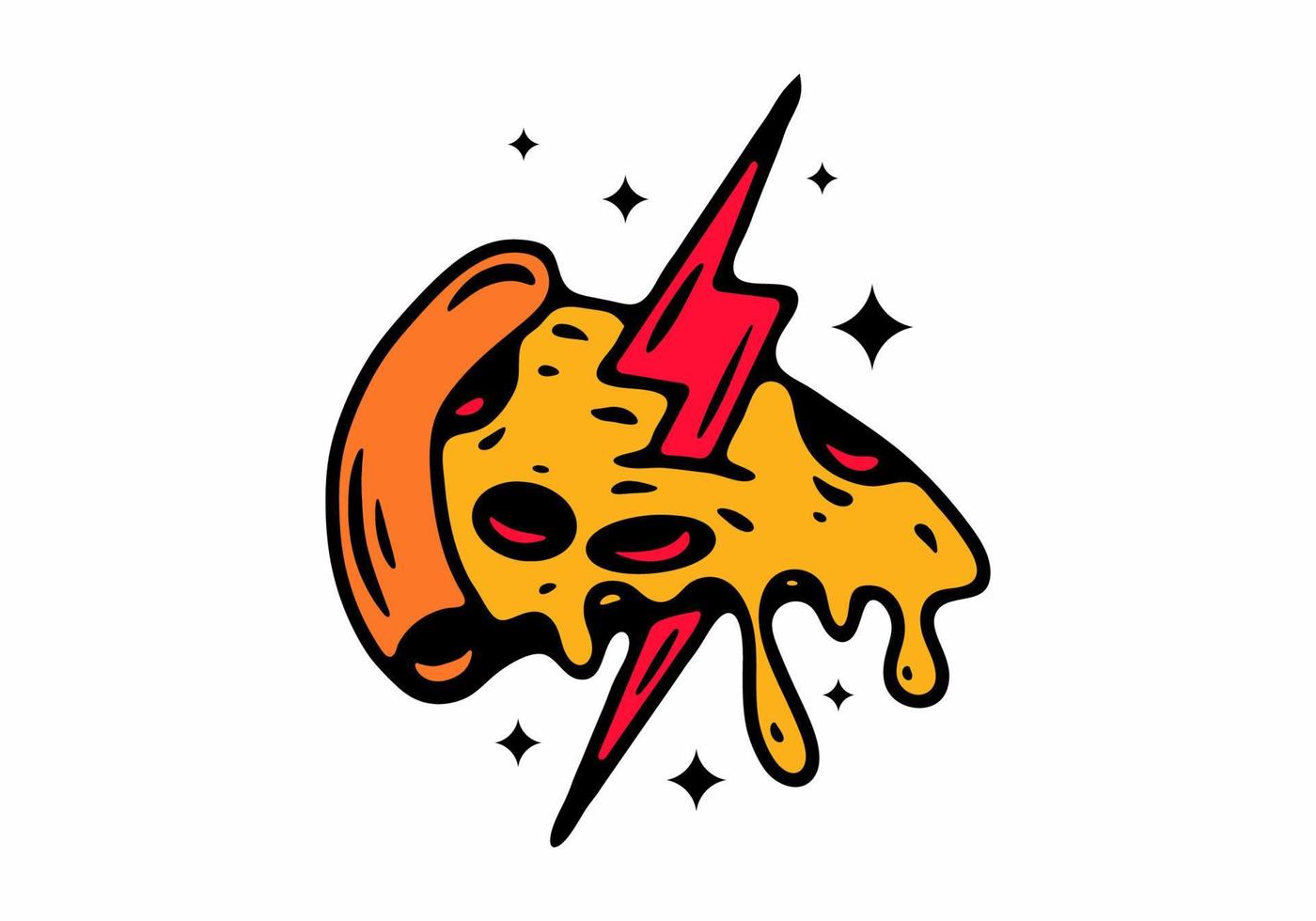 diseño de ilustración de pizza y tatuaje de trueno vector