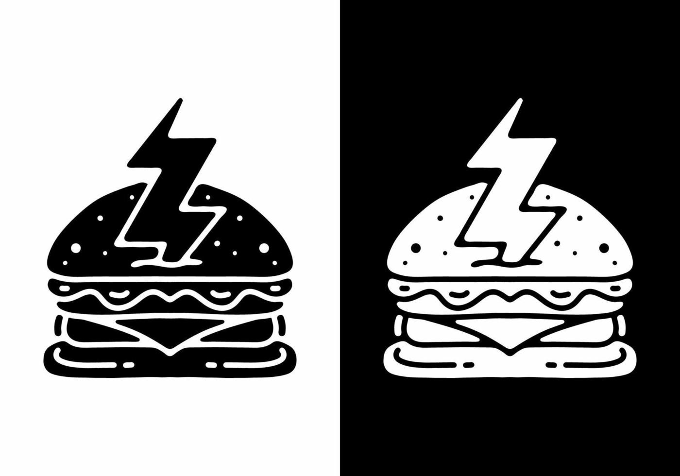 diseño de ilustración del tatuaje de hamburguesa y trueno vector