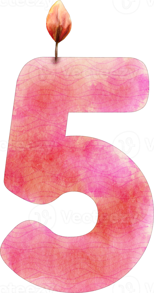 watercolor number 5 candle png