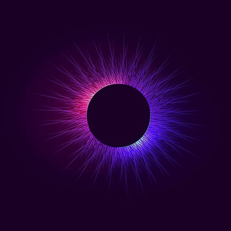 Abstract digital distort circle lines futuristic neon frame, vector