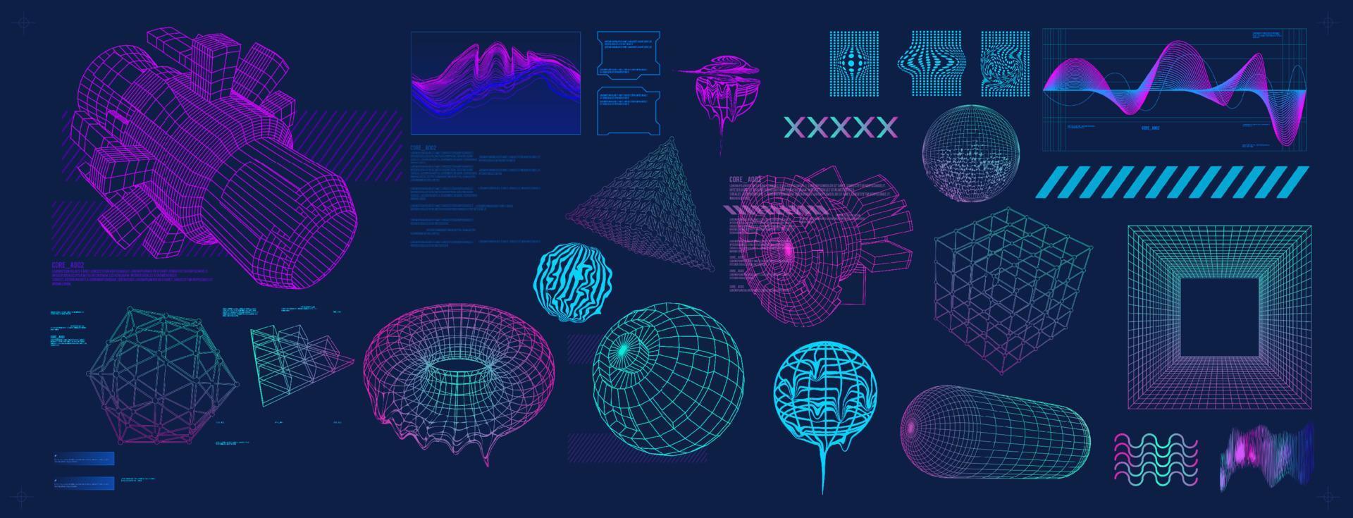 Holographic Retro futuristic 80s 90s style Cyberpunk concept  Shapes design elements retro vibe vector