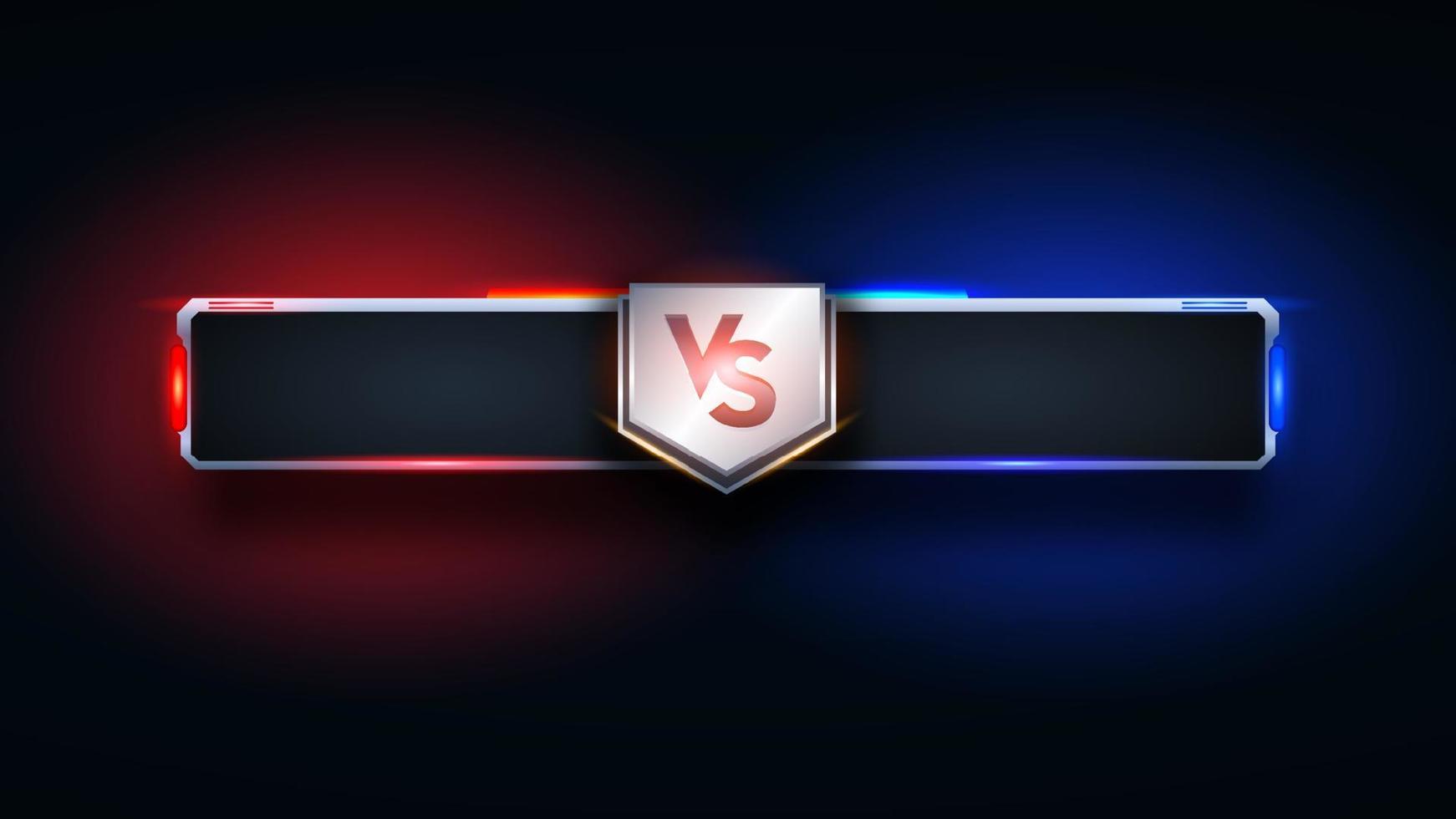 vs versus battle headline plantilla de banner moderno, fondo brillante rojo y azul, juego de lucha, interfaz de juego vector