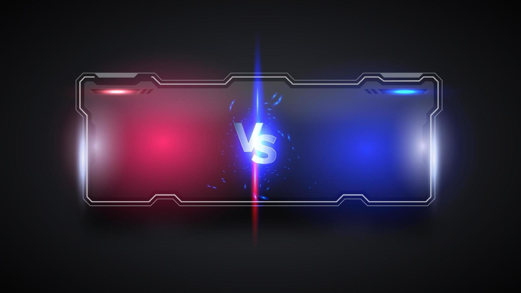 vs versus battle headline plantilla de banner moderno, fondo brillante rojo y azul, juego de lucha, interfaz de juego vector