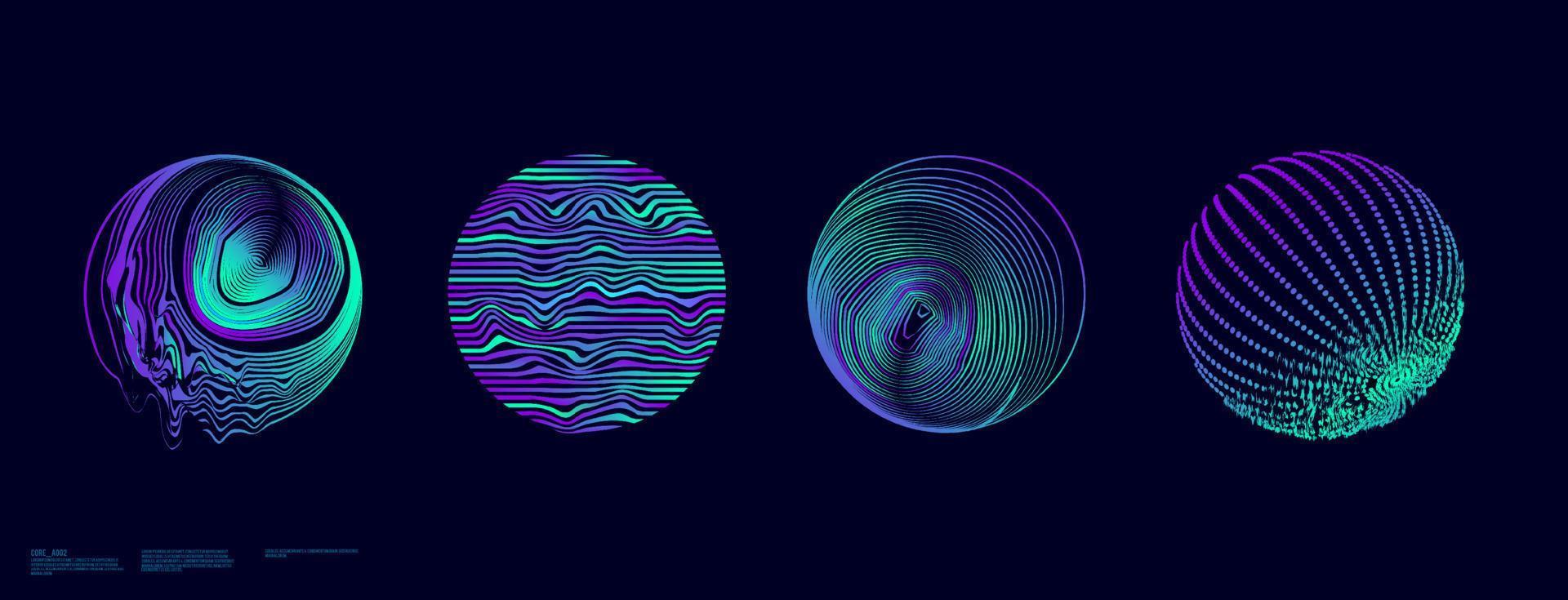 falla circular abstracta con formas líquidas y de puntos, onda sintética de futurismo retro, onda de vapor, holográfica iluminada en los años 80-90 vector