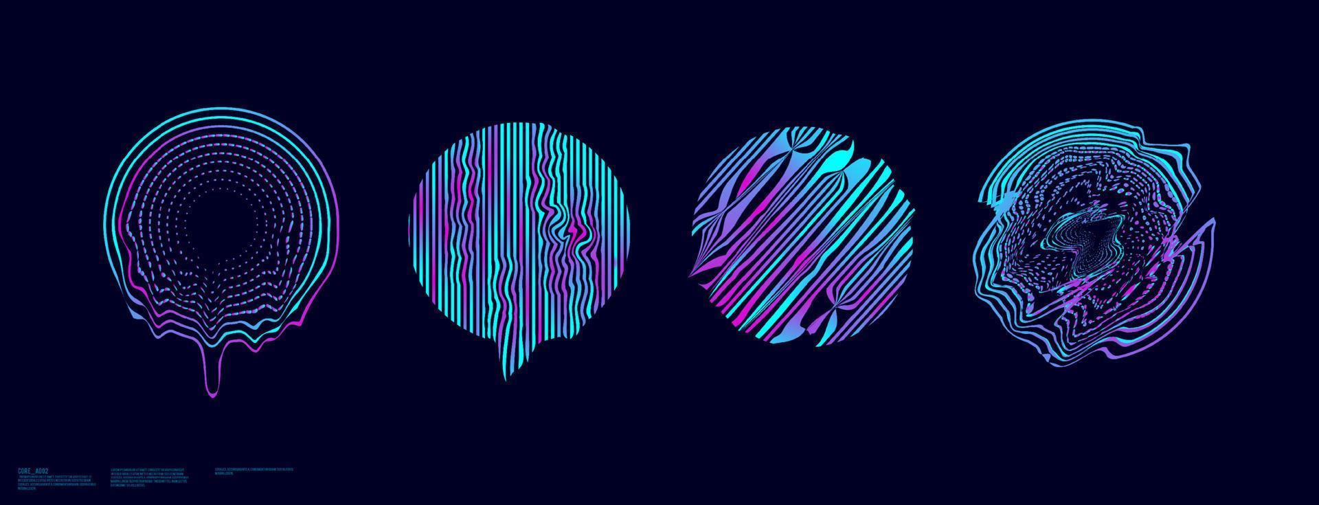 abstract circle glitch with liquid and dot shapes, Retro futurism synthwave, vaporwave, Holographic illuminated in 80s-90s vector