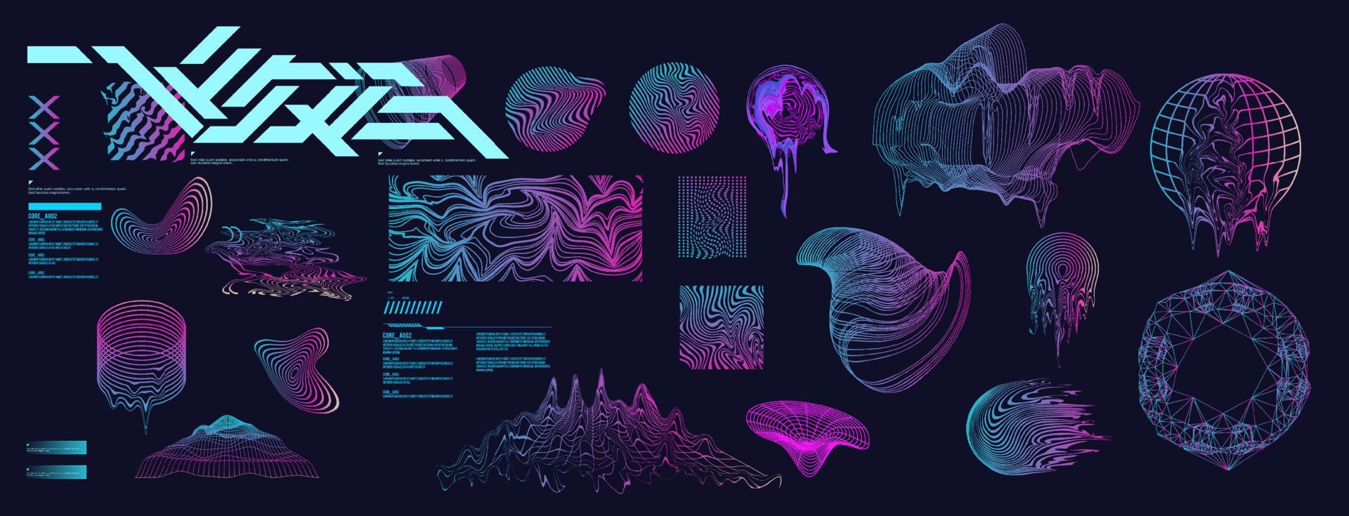 Holographic Retro futuristic 80s 90s style Cyberpunk concept  Shapes design elements retro vibe vector