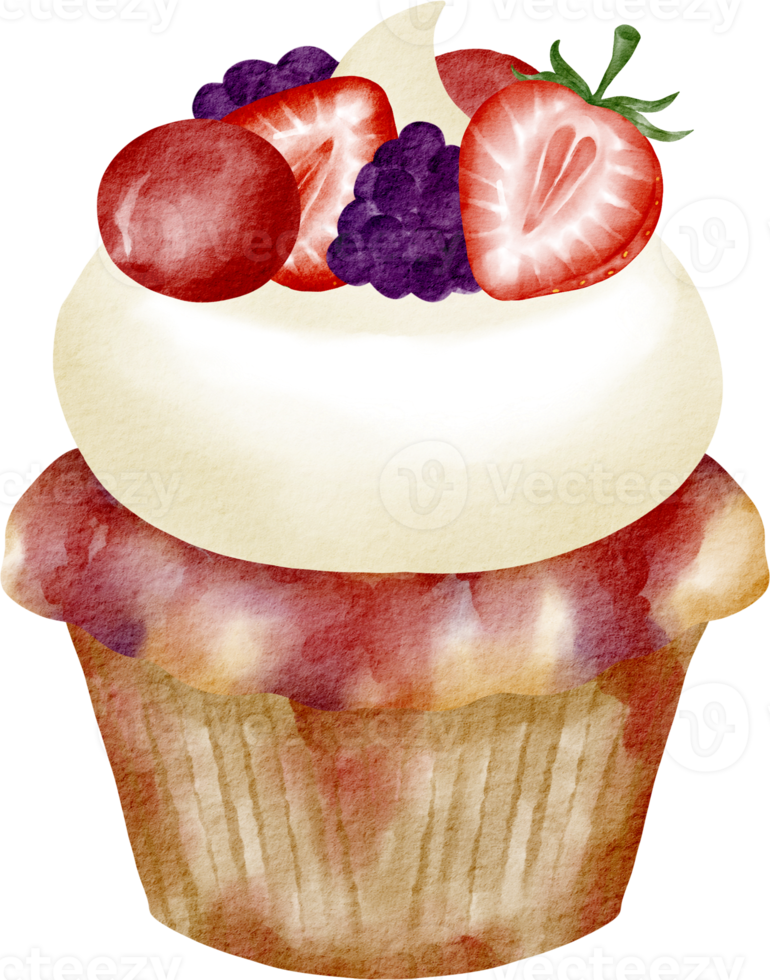 cupcake de frutas em aquarela png