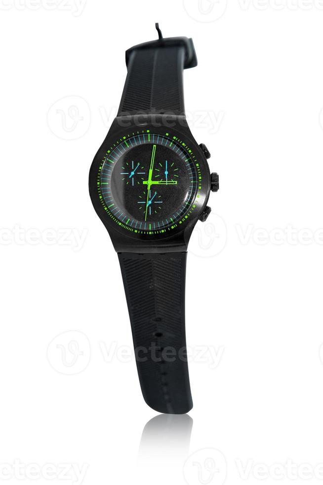 Black wristwatch on white background photo
