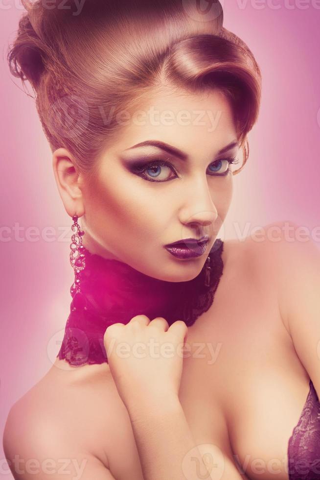 Lovely  portrait of sexual adult woman with make up and hairstyle photo