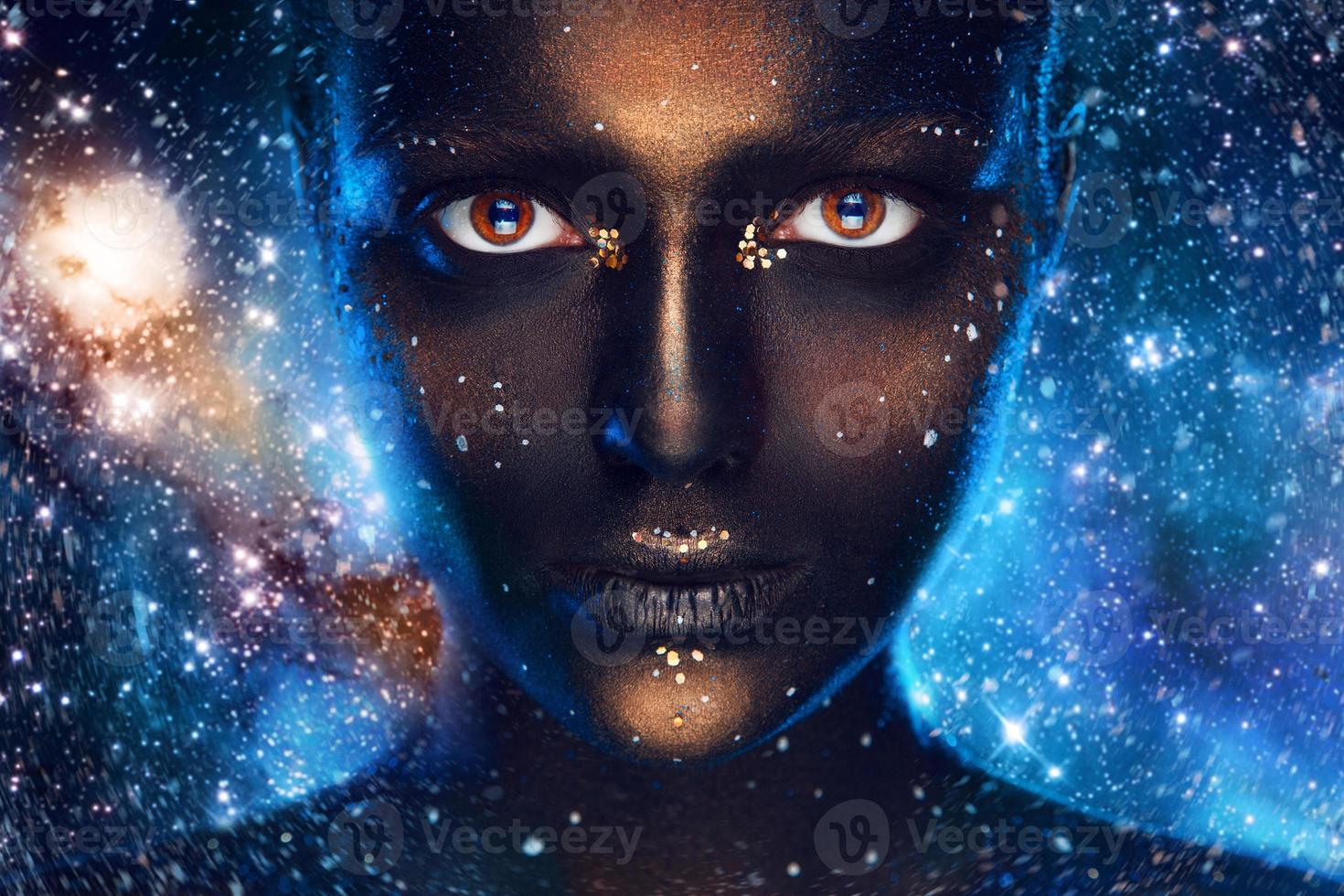 Space make up on female face photo