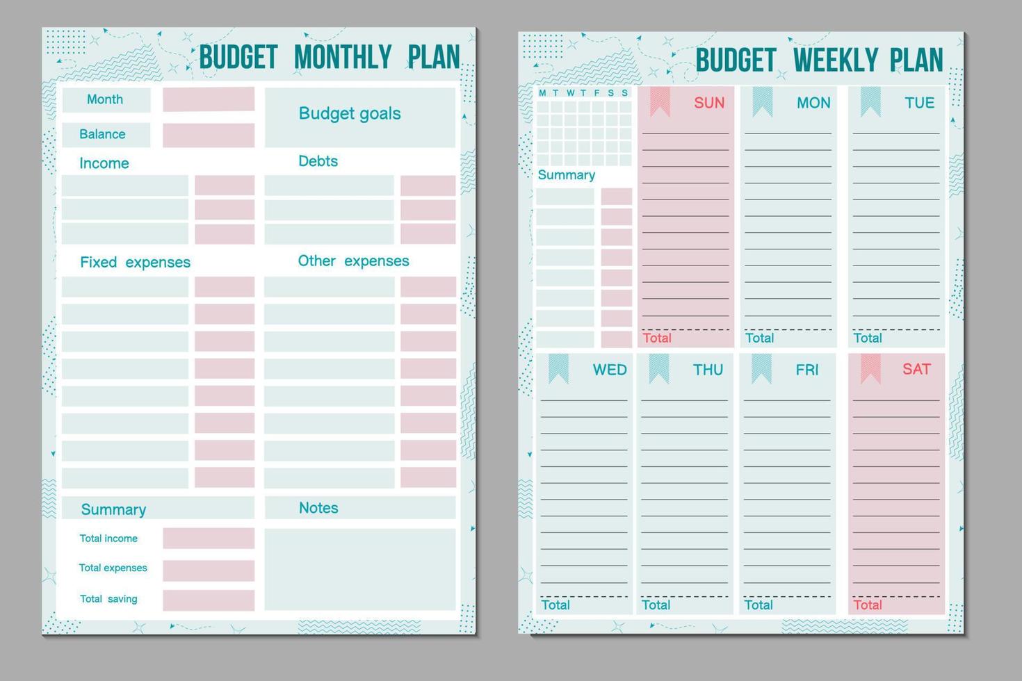 budget planner template vector