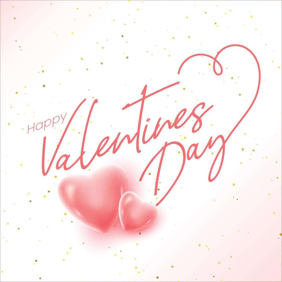 Happy Valentine's day greeting card with 3D pink hearts vector