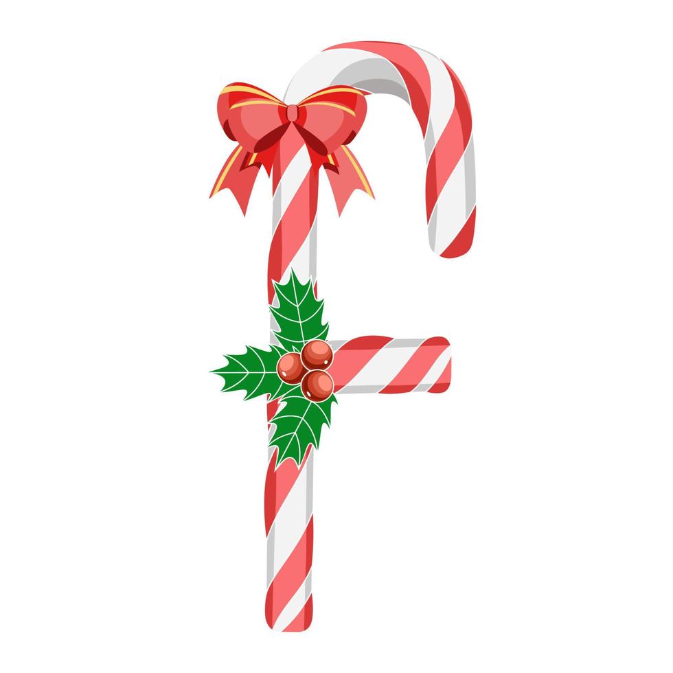 Letter F in Christmas candy canes with decorations vector
