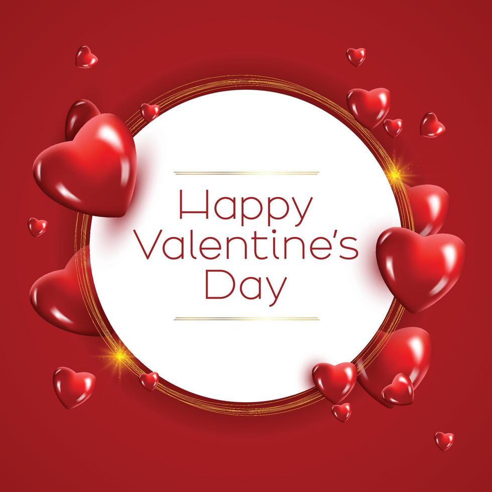 Happy valentine's day banner template with 3d hearts vector