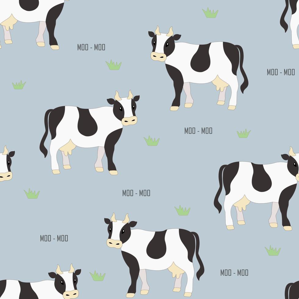 patrón de vector transparente con lindas vacas de dibujos animados. bueno para paquete, diseño de envoltura para producto natural. personaje de animales de granja