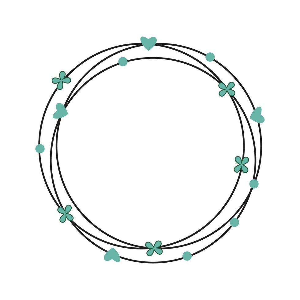 marco de monograma circular con puntos, flores y corazones vector