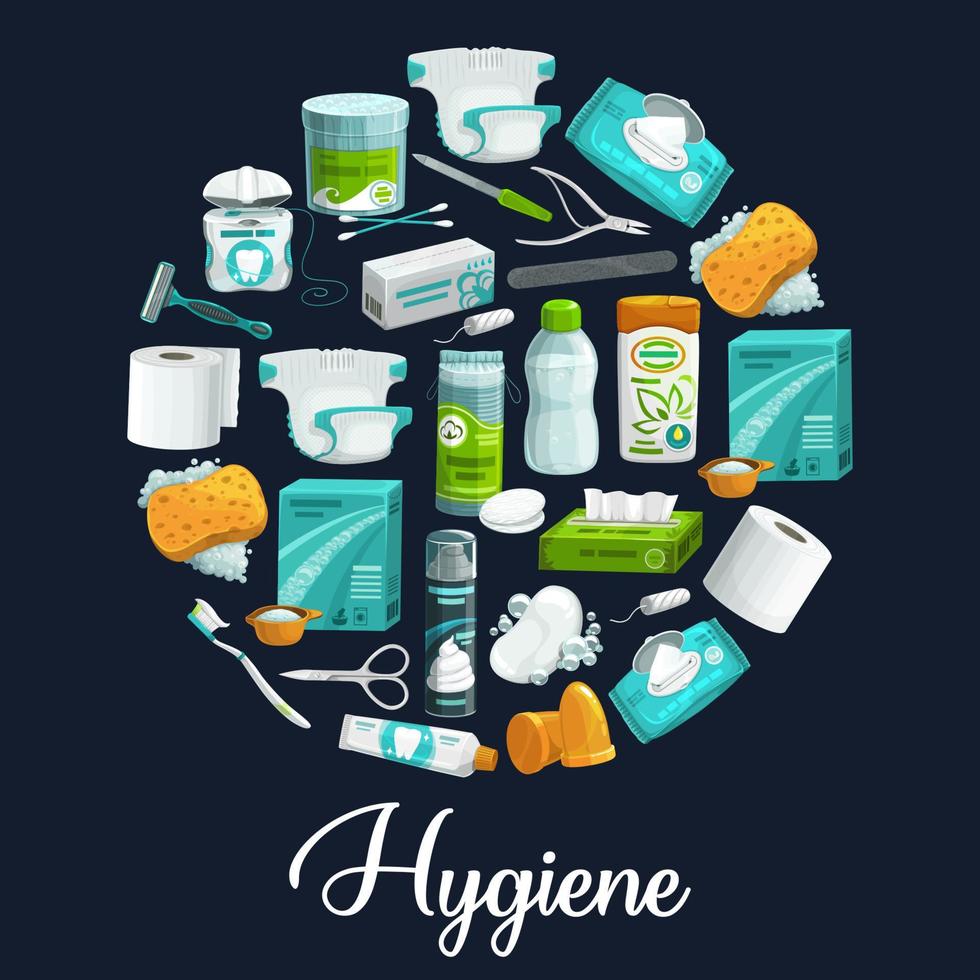 Soap, sponge, toothpaste hygiene product icons vector