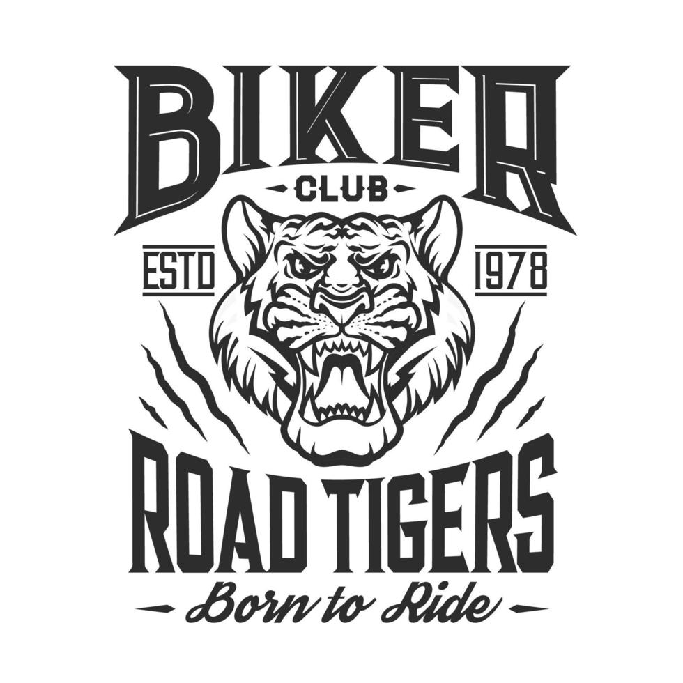 Biker club road tigers, motor ride t-shirt emblem vector