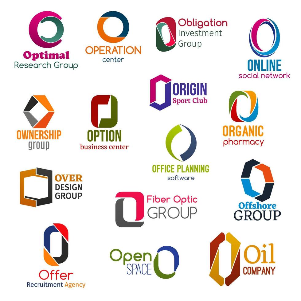 O letter corporate identity, business icons vector
