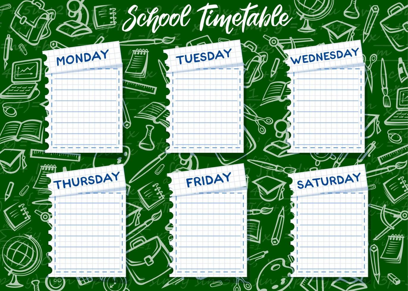 School timetable on chalkboard background vector