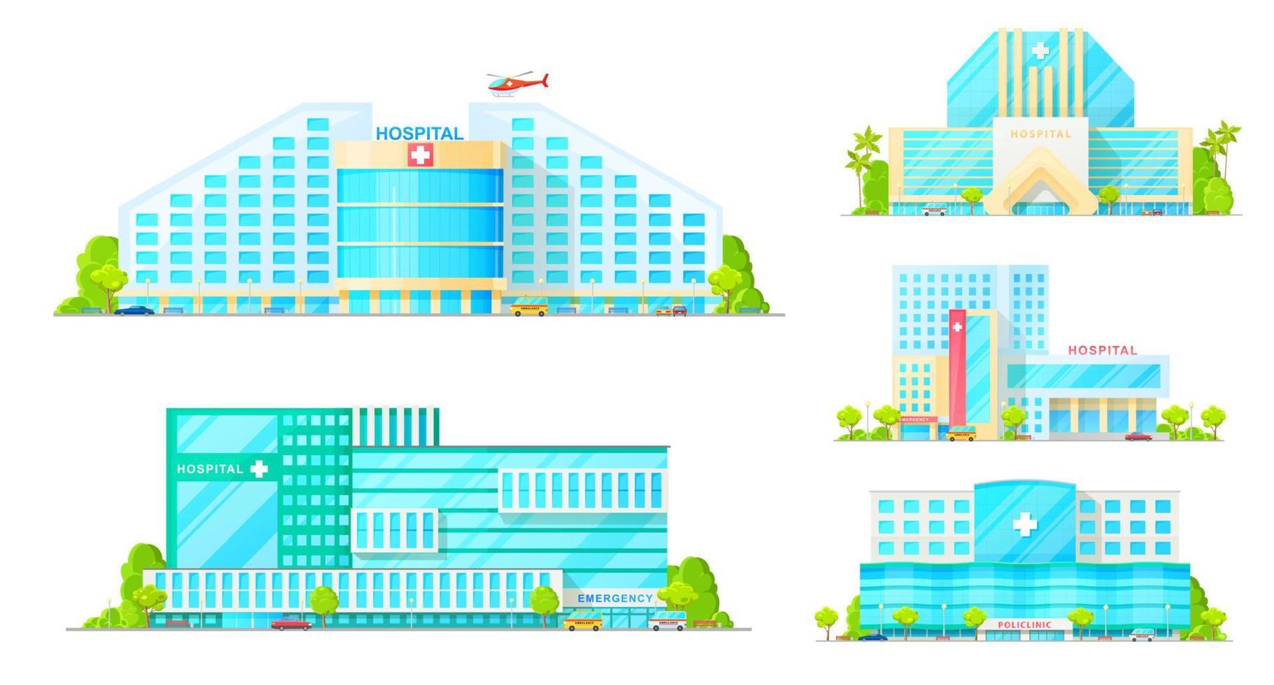 Hospital emergency and ambulance clinic buildings vector