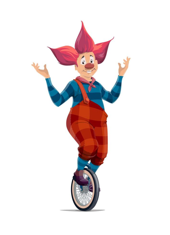 Big top circus clown in red wing on unicycle vector