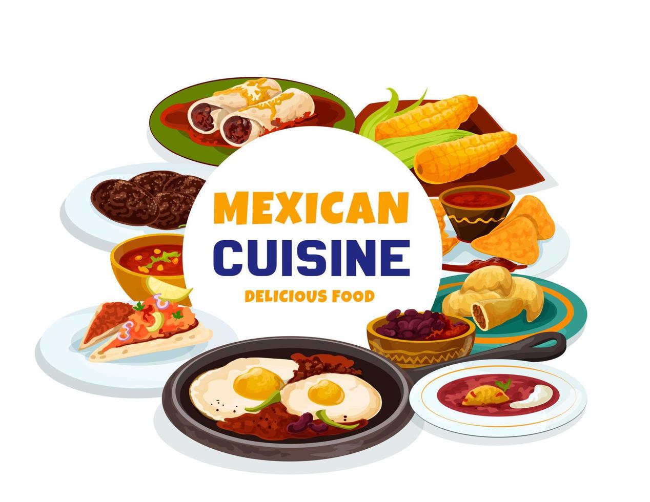 Traditional Mexican food, authentic meal dishes vector