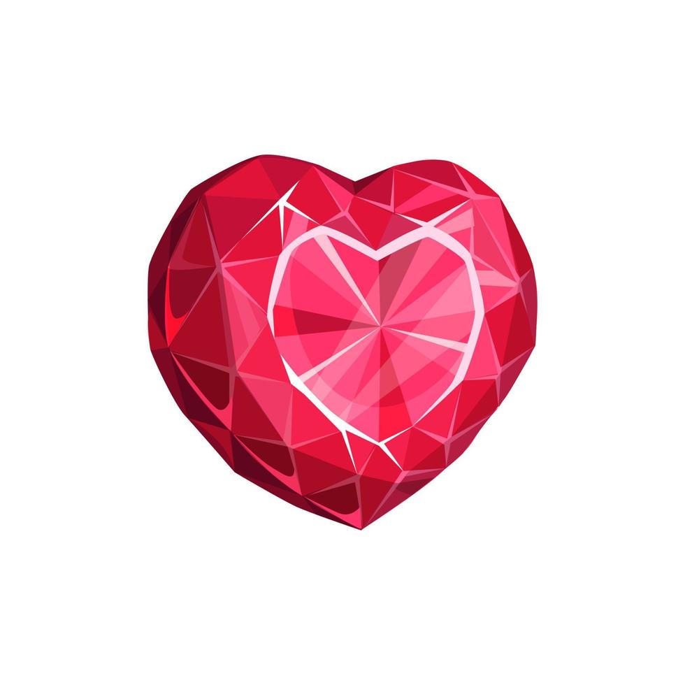 piedra preciosa en forma de corazón de rubí o diamante vector