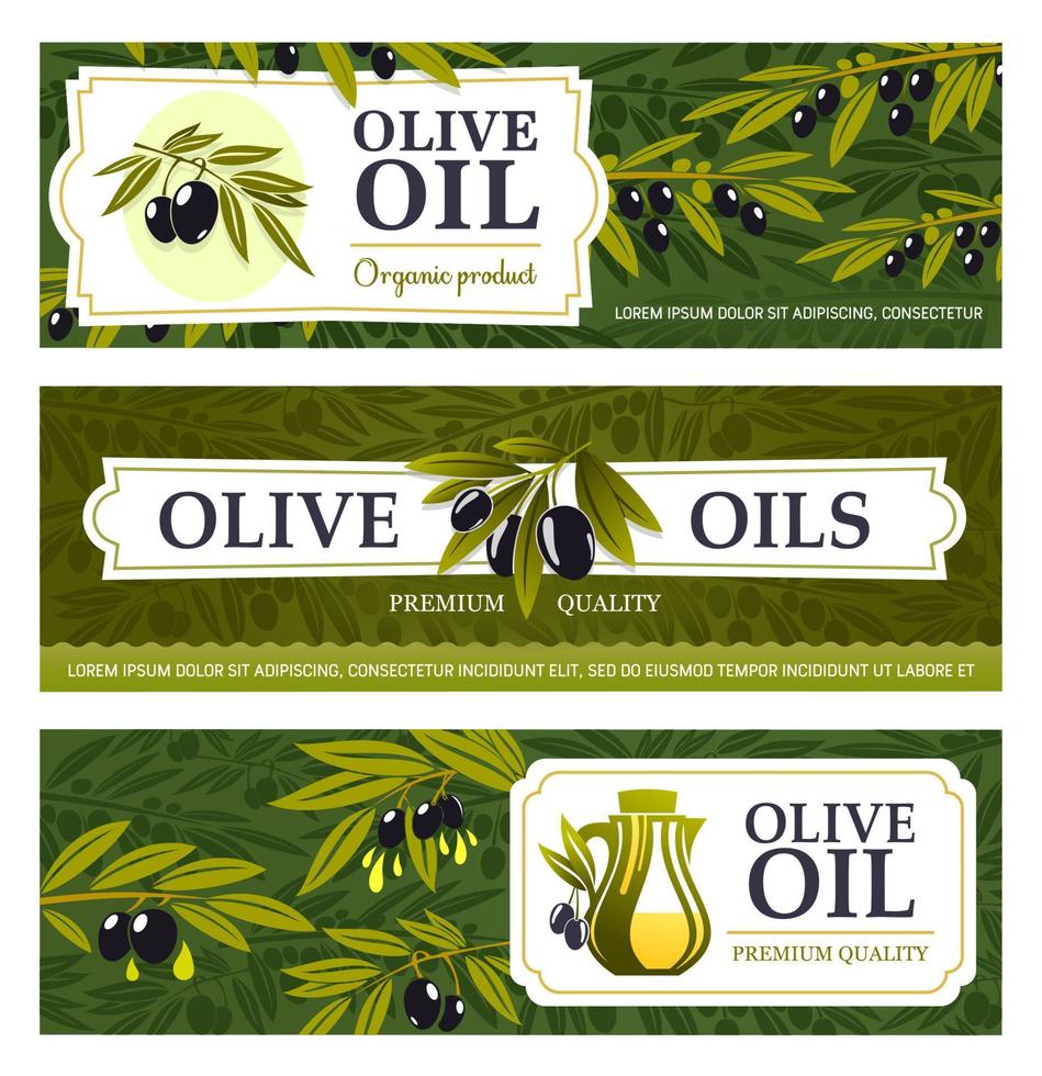 Oil and fruits of olive tree vector banners