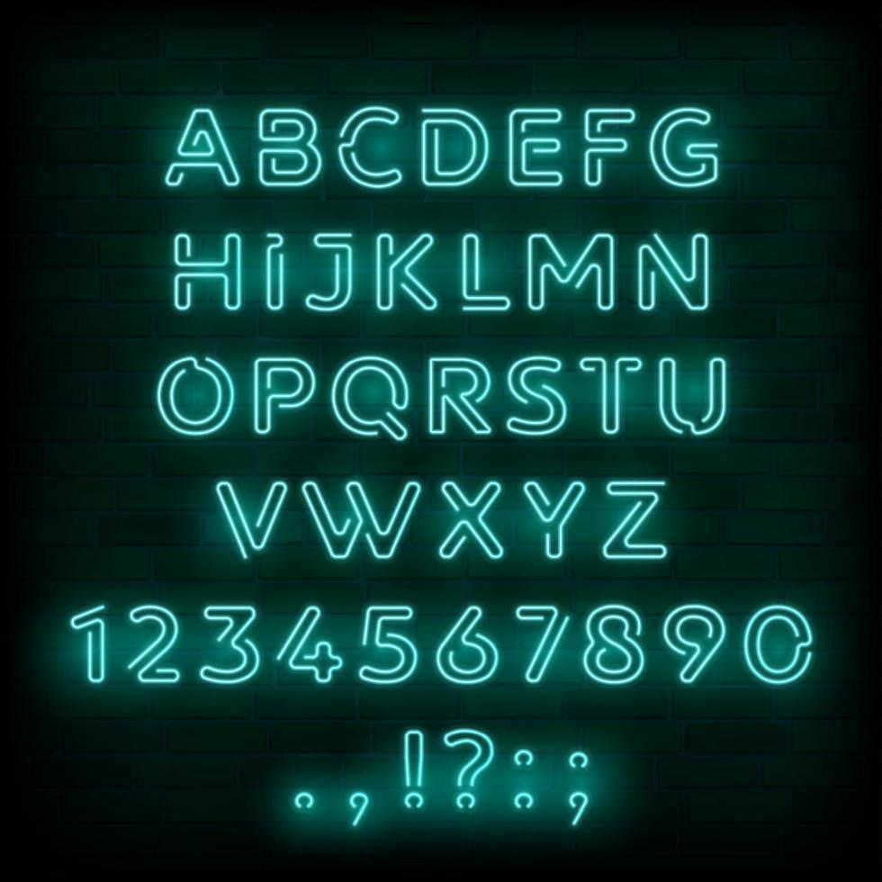 Blue neon font or type of letter and numbers vector