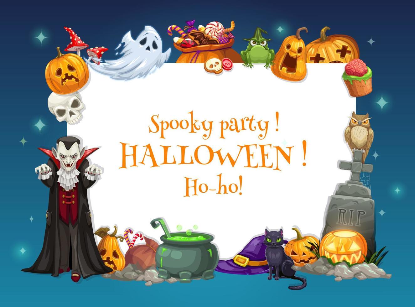 Halloween horror pumpklins, ghost, vampire, skull vector