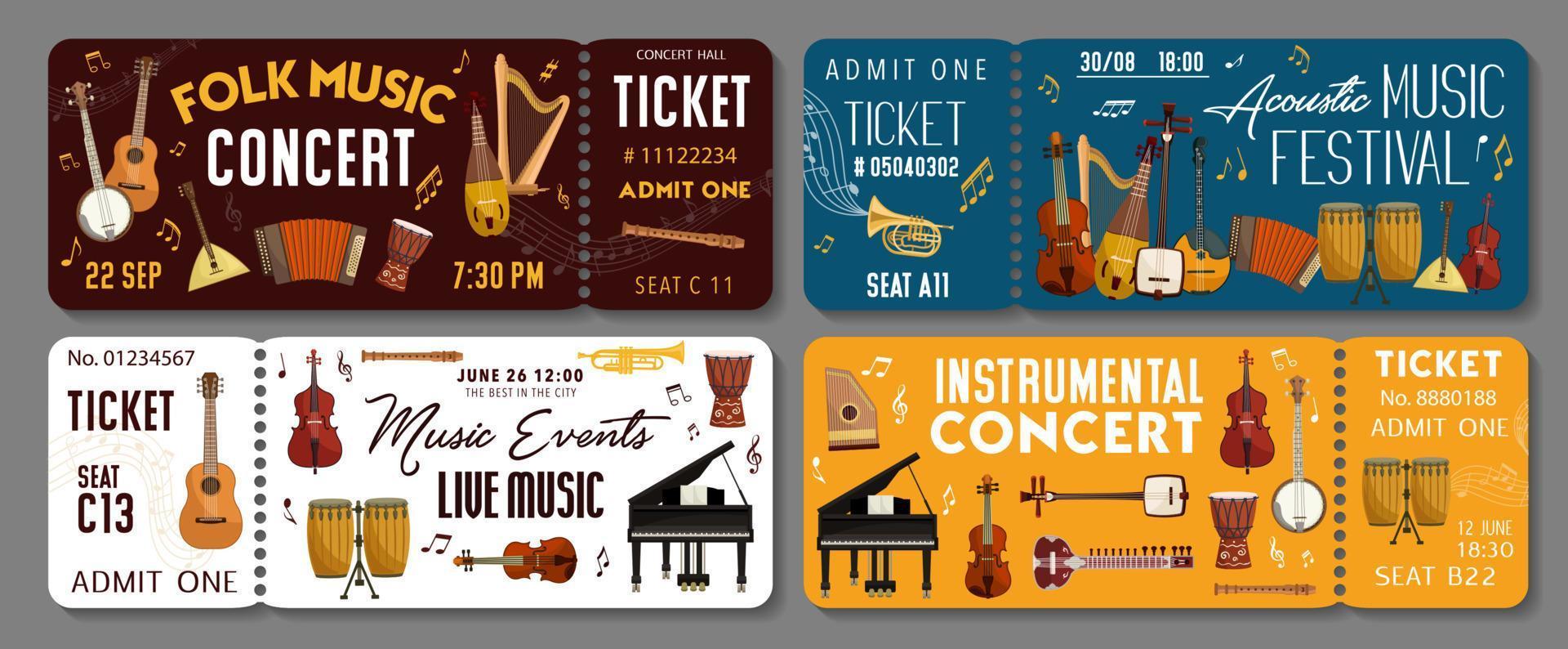 Entradas para conciertos de música instrumental folklórica en vivo. vector