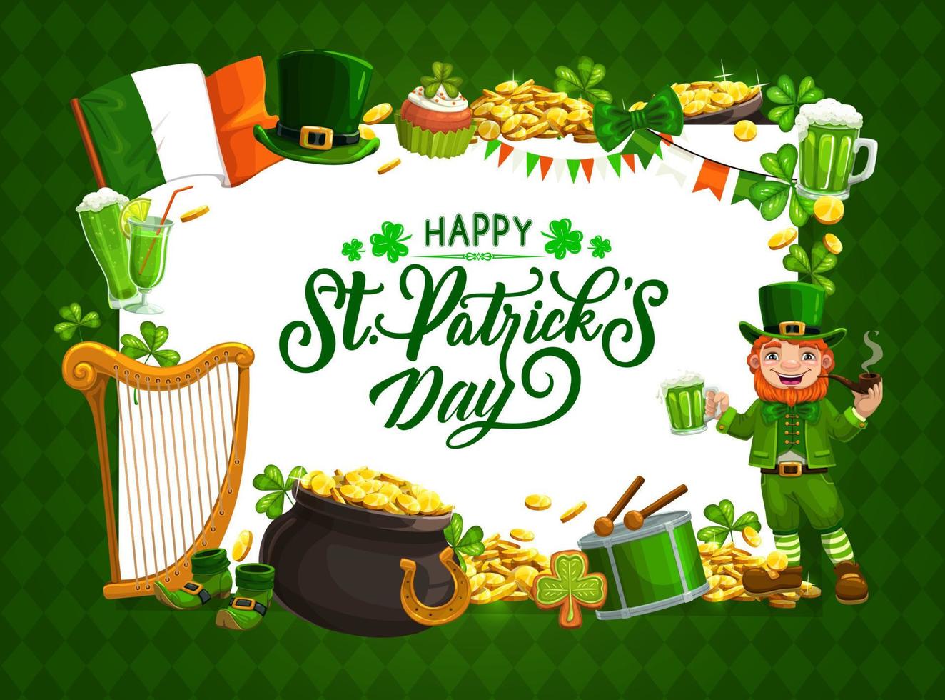 St Patrick day, Irish holiday Celtic luck symbols vector