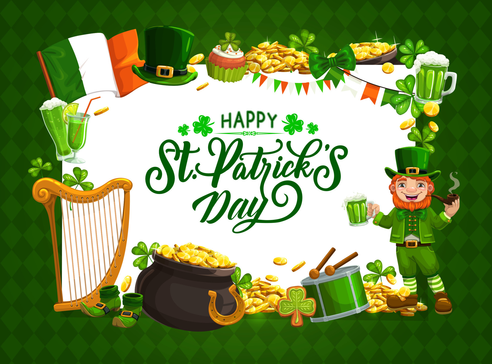 St Patrick day, Irish holiday Celtic luck symbols 16539123 Vector Art at Vecteezy