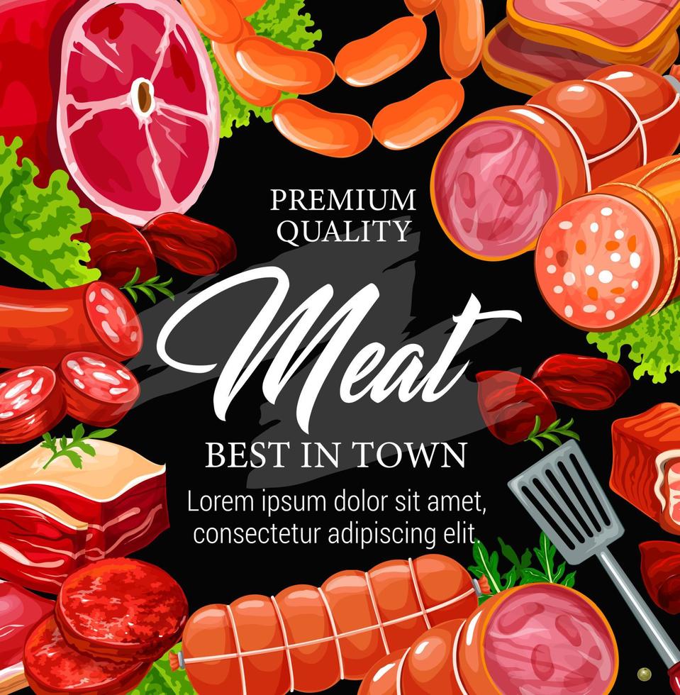 Butchery shop, meat and sausage frame vector