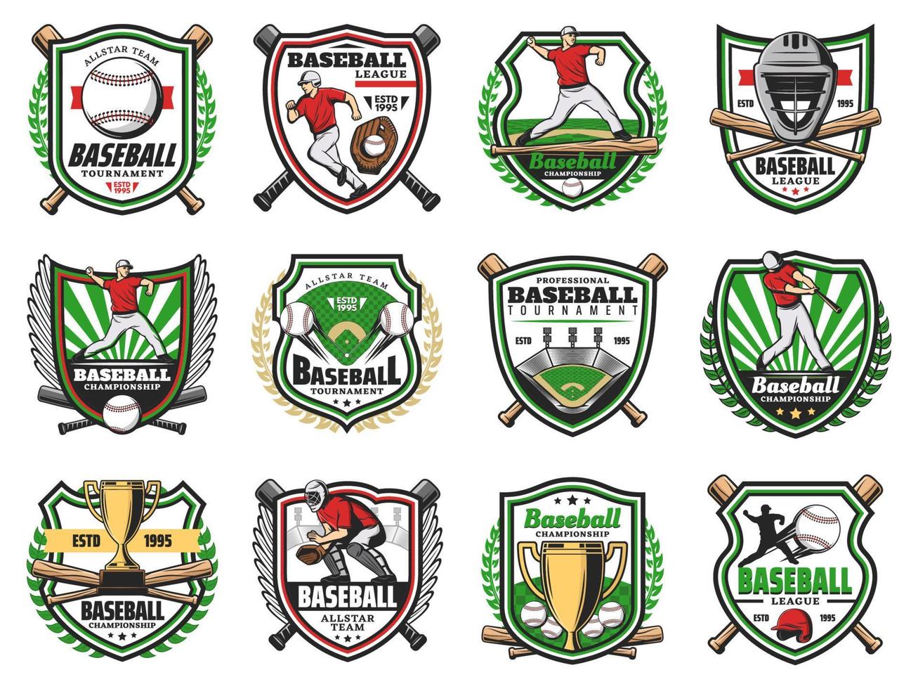 Baseball tournament emblem, sport club team badges vector