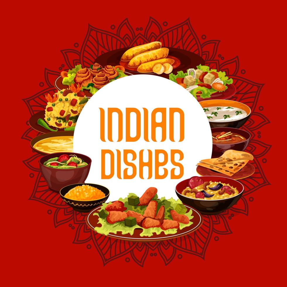 Indian traditional, India cuisine food menu vector