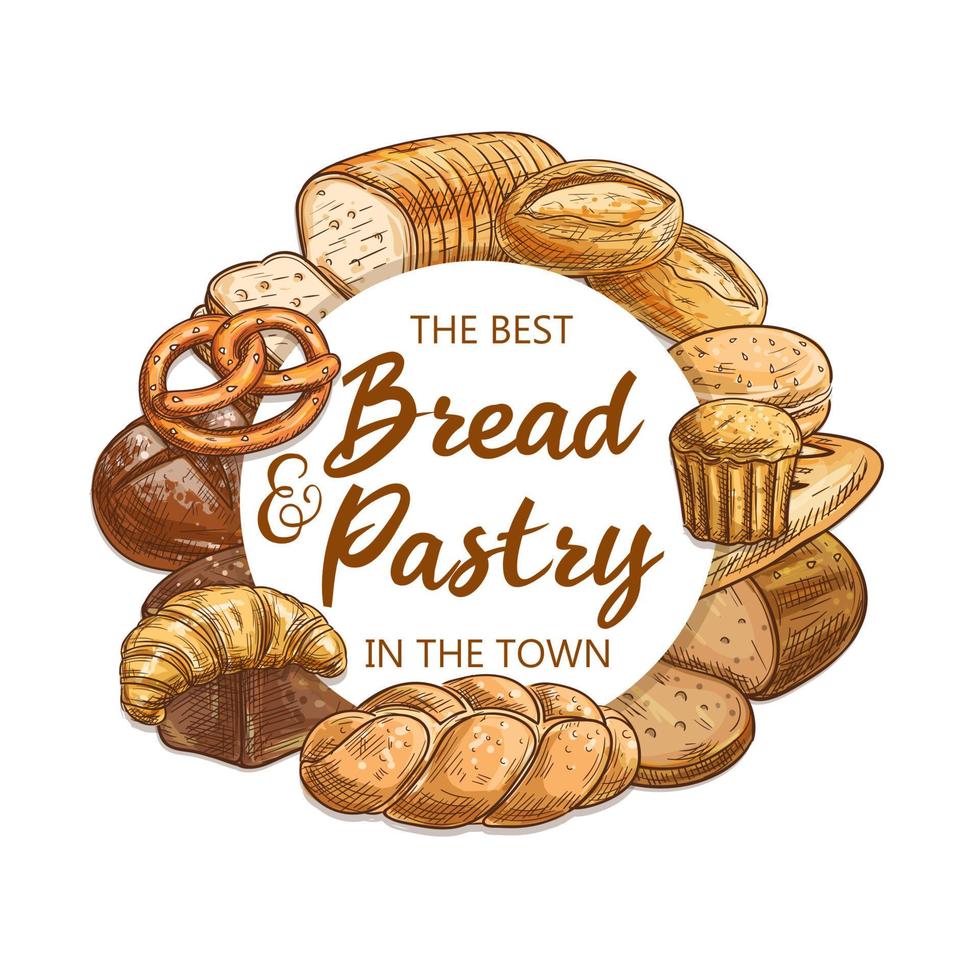 Wheat bread and pastry food of bakery shop vector