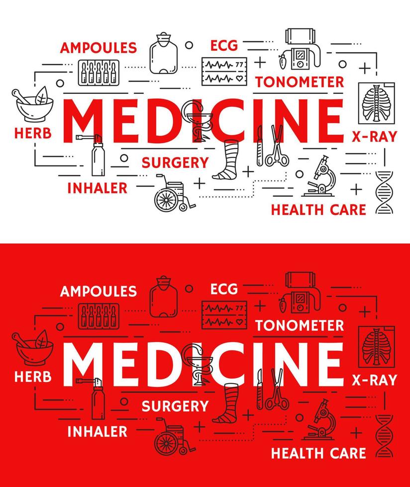 cartel médico vectorial del símbolo de medicina de línea delgada vector