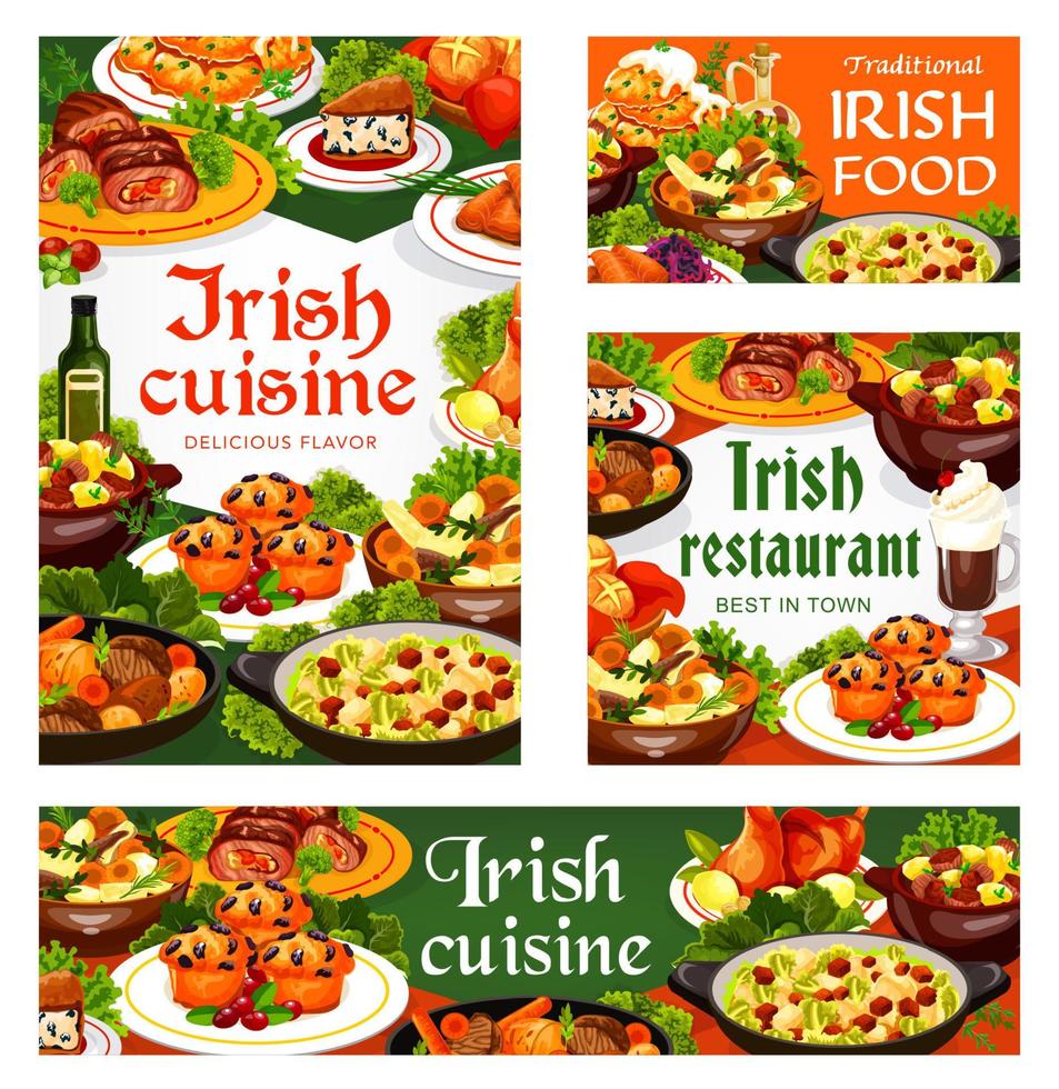 Irish meat, vegetable and fish meal with deserts vector