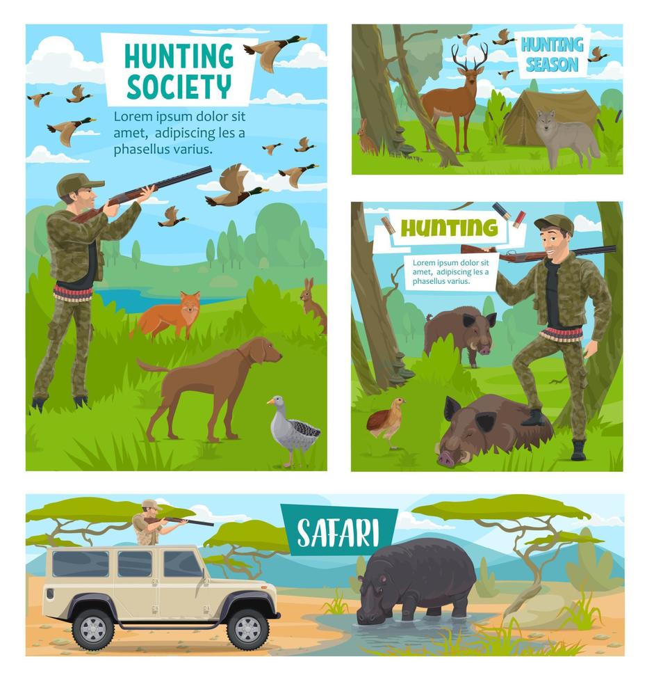 temporada de caza abierta, munición de caza de safari de África vector
