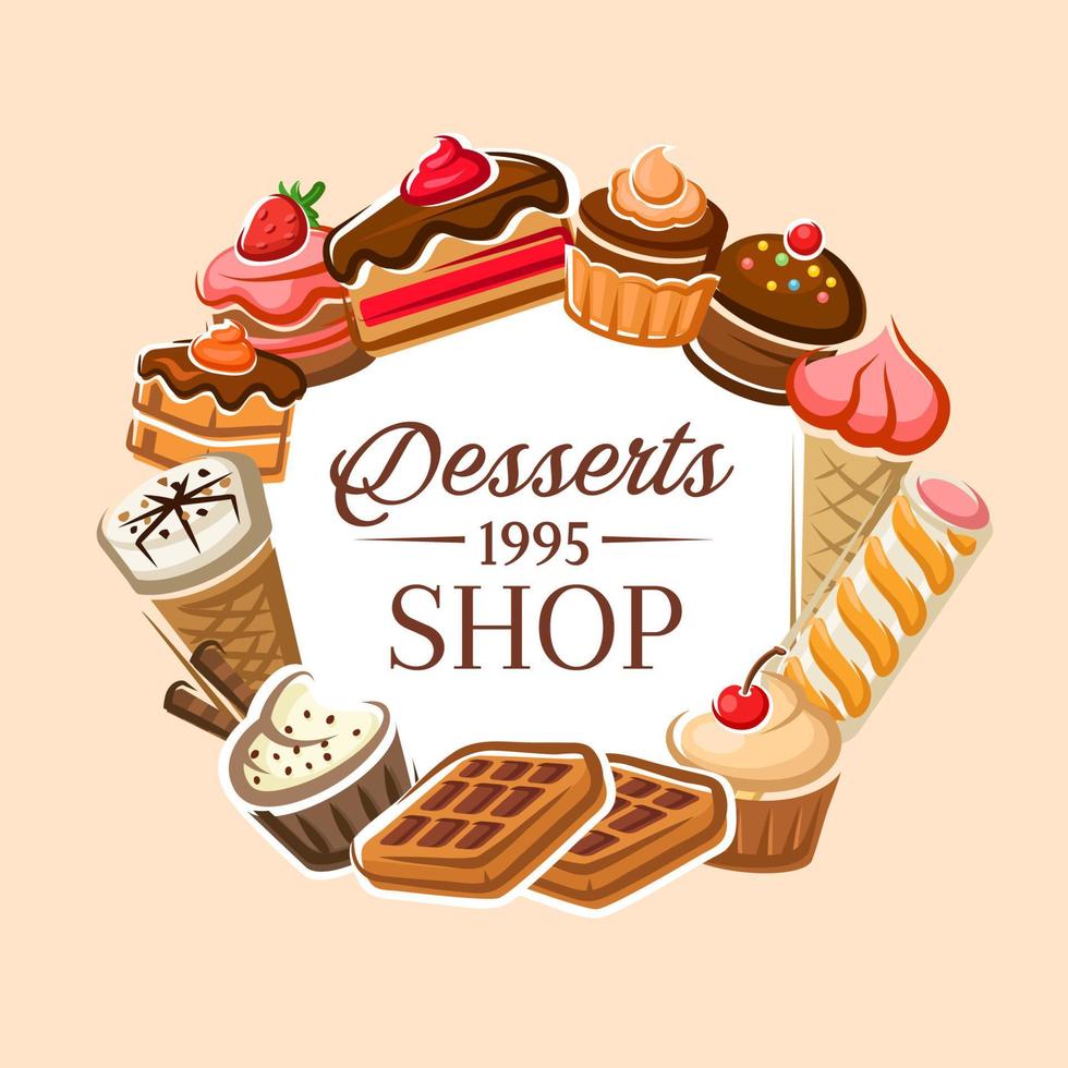 Sweet cakes, donuts, pastry and desserts shop 16539171 Vector Art at