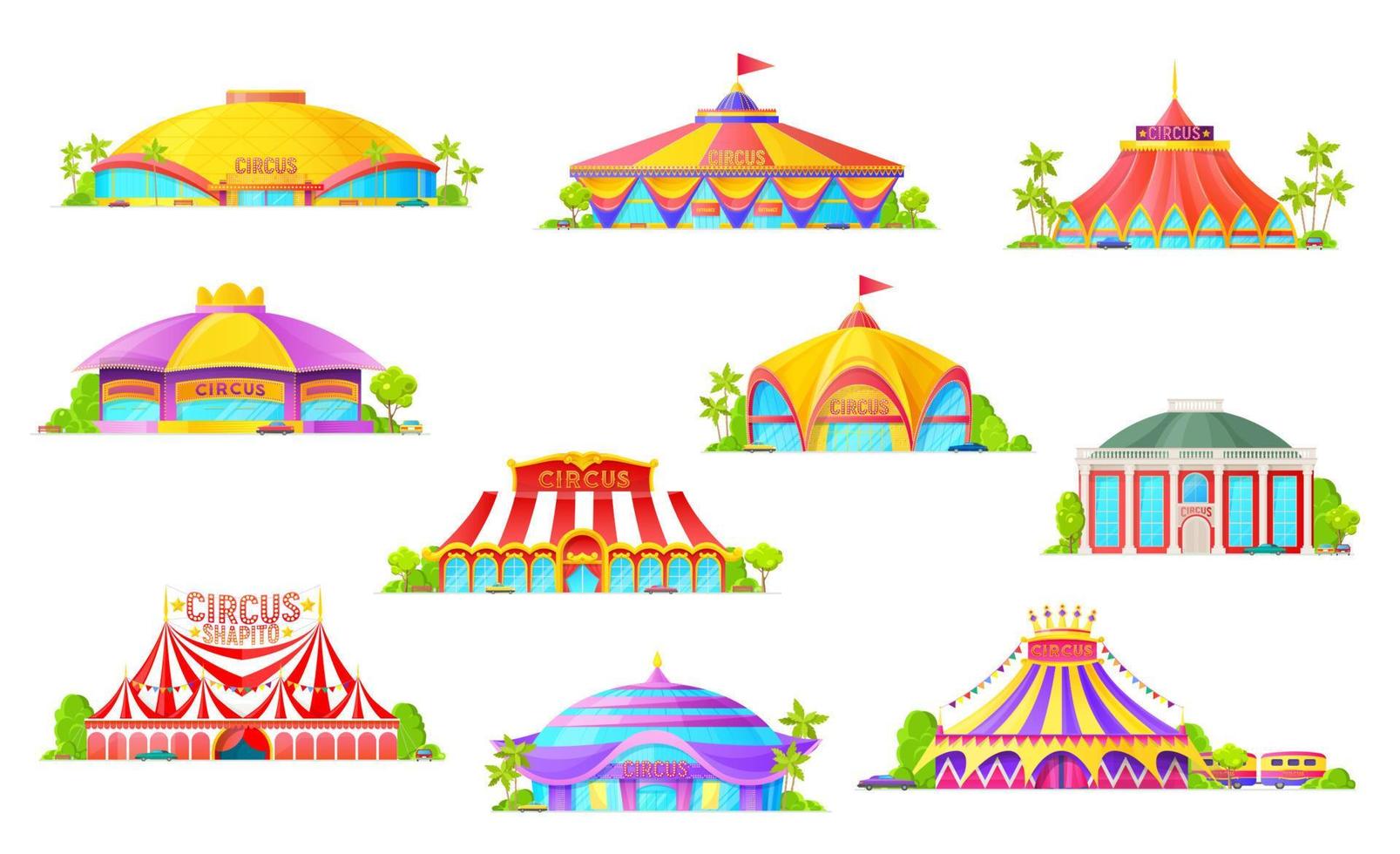 Circus, marquees and big top tent buildings vector