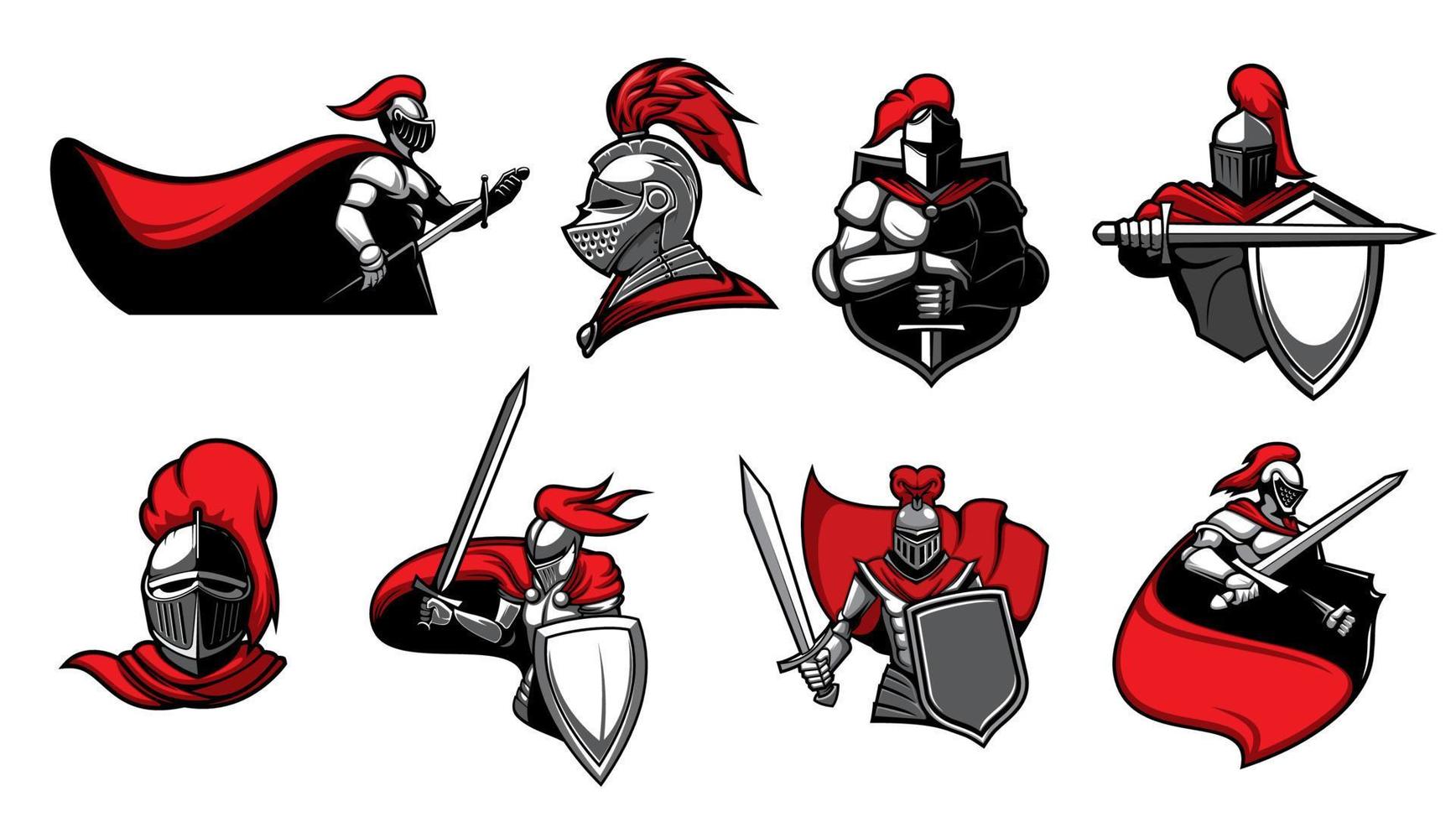 Medieval knights with swords vector icons