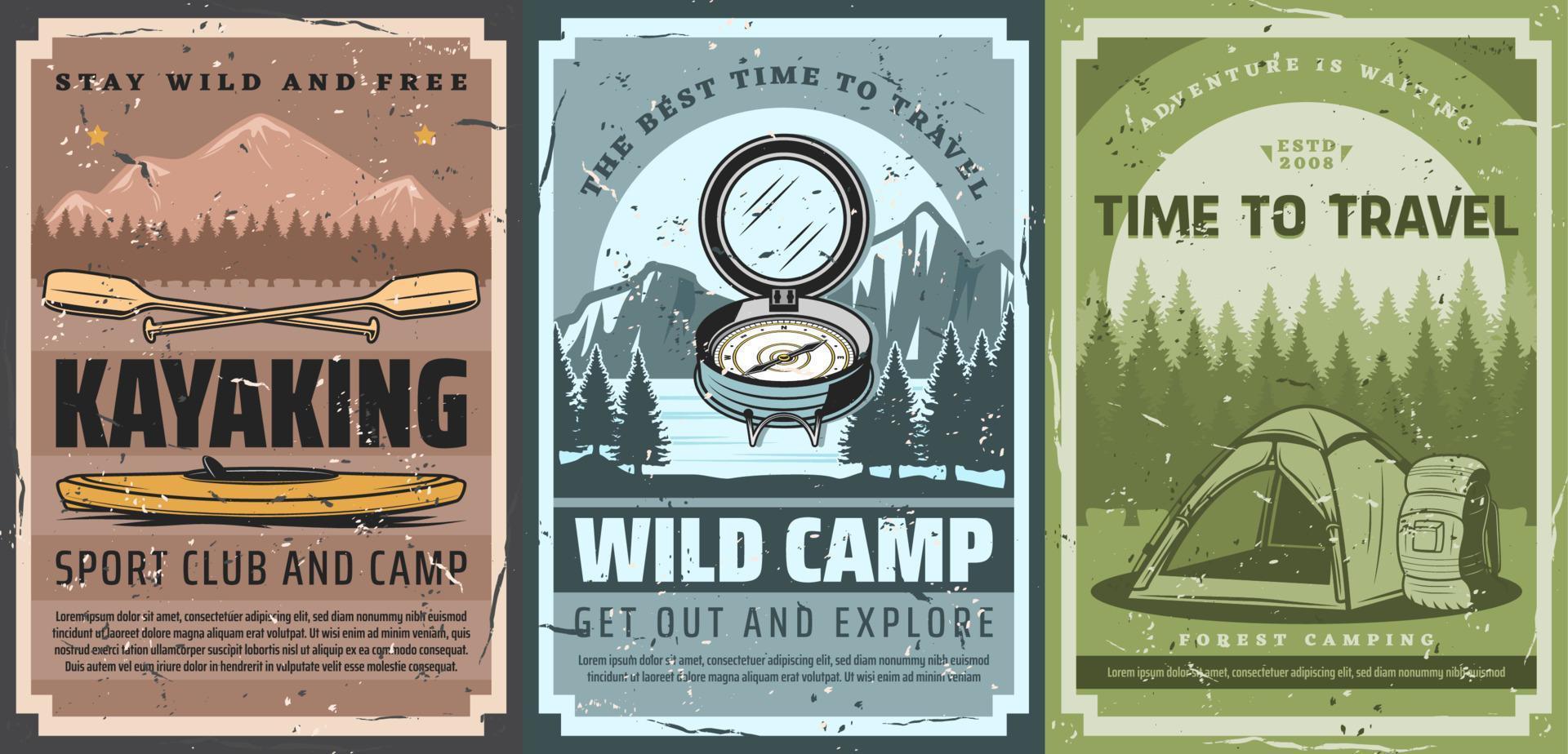 Outdoor tourism, backpacking and hiking sport vector