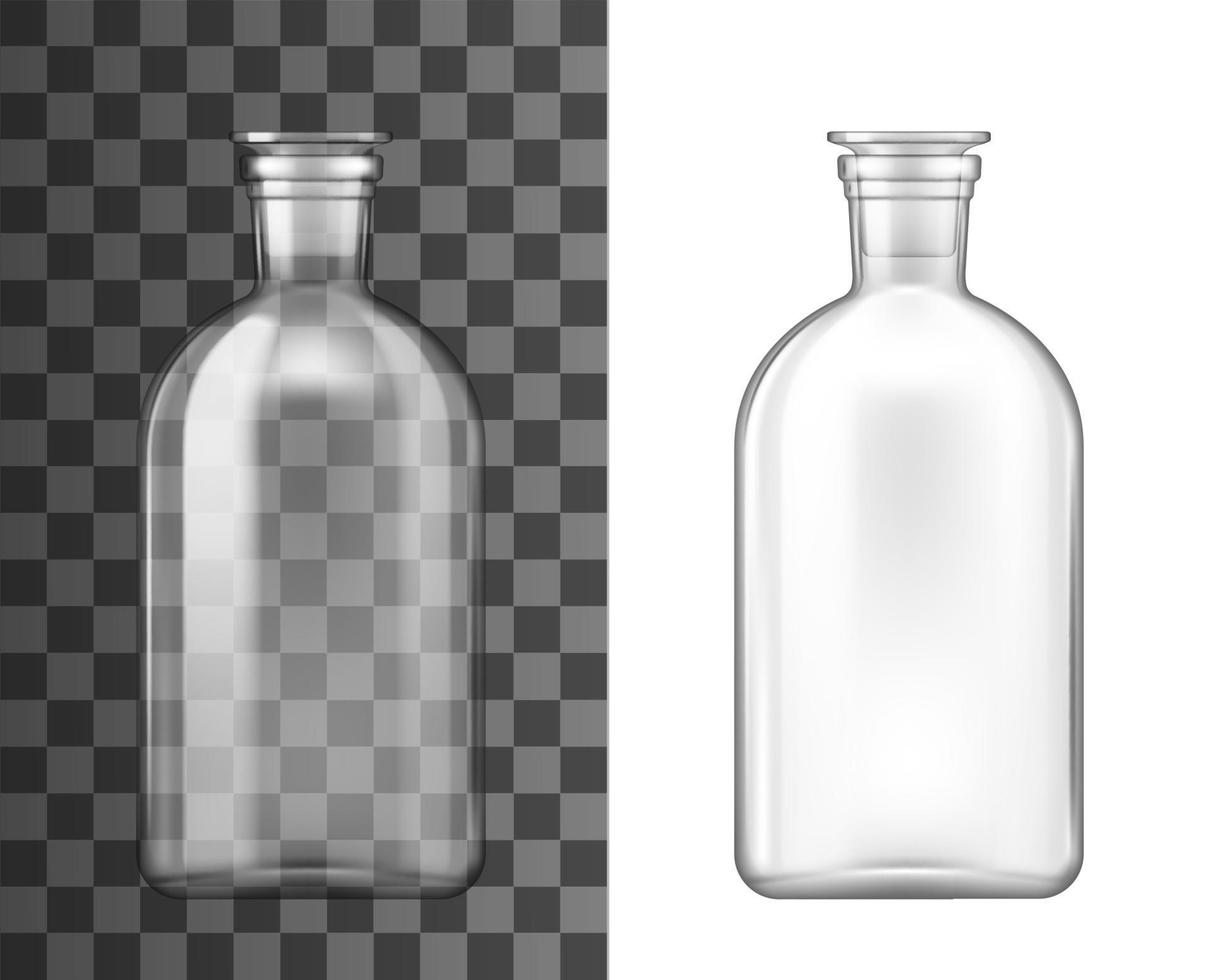 Glass bottles with stoppers, laboratory glassware vector