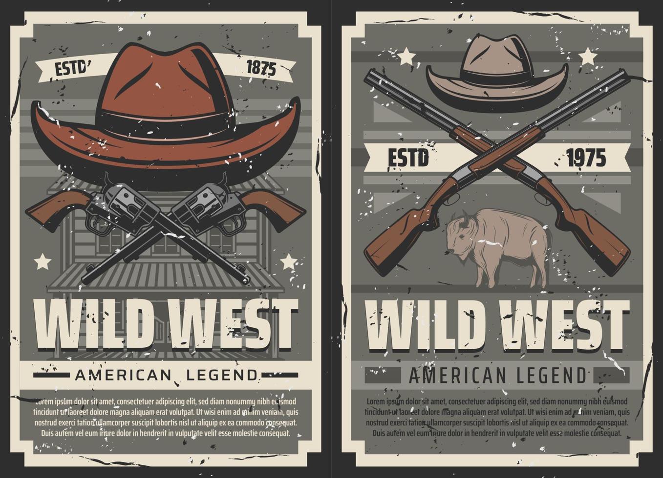 American Wild West cowboy saloon and gun vector