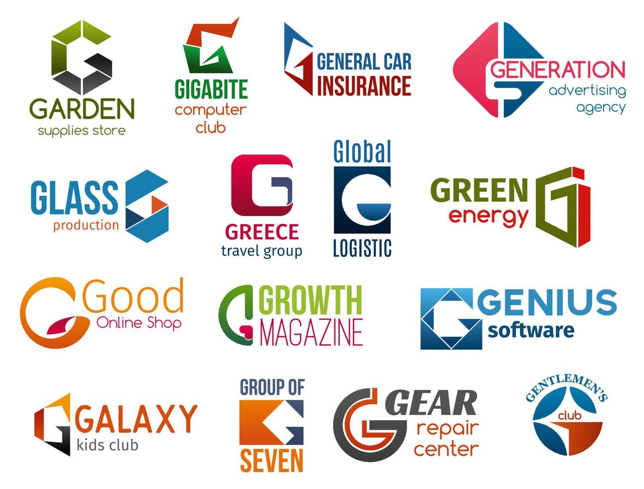 Business icons, letter G corporate identity vector