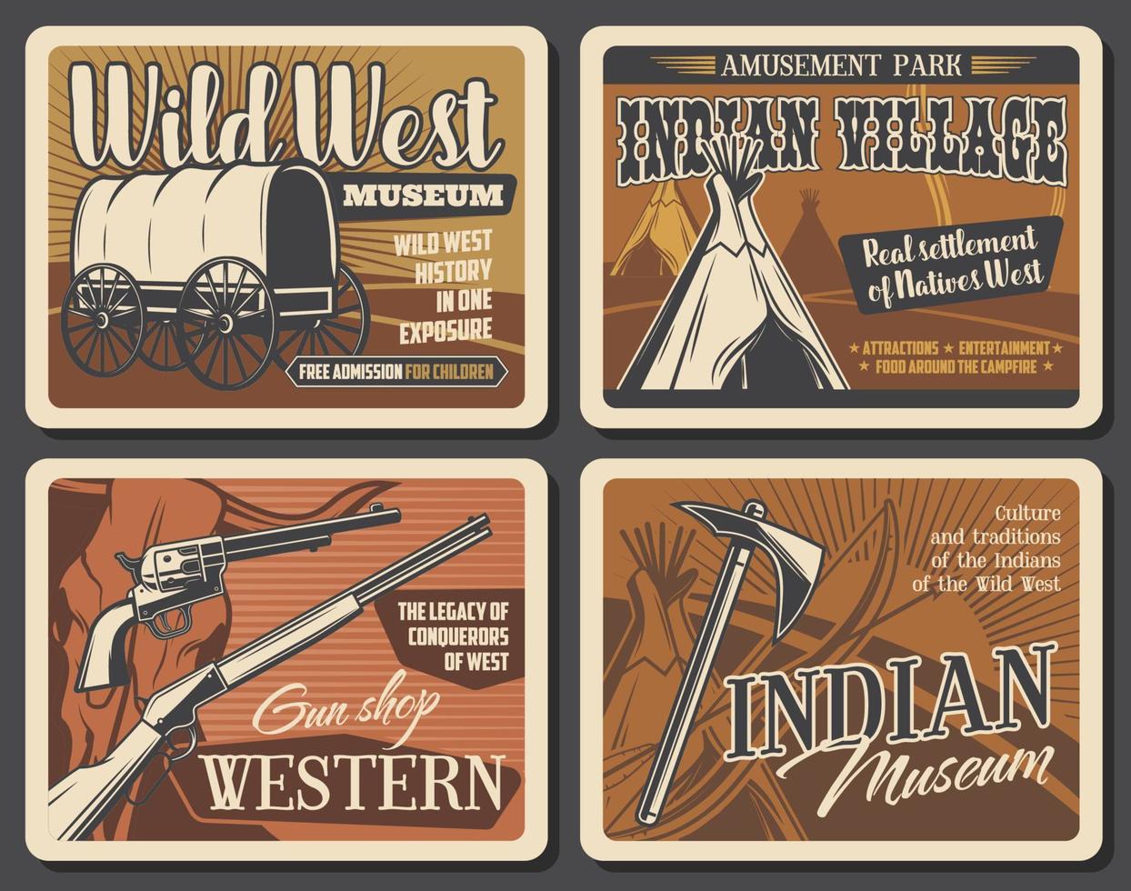 Wild West western retro posters vector
