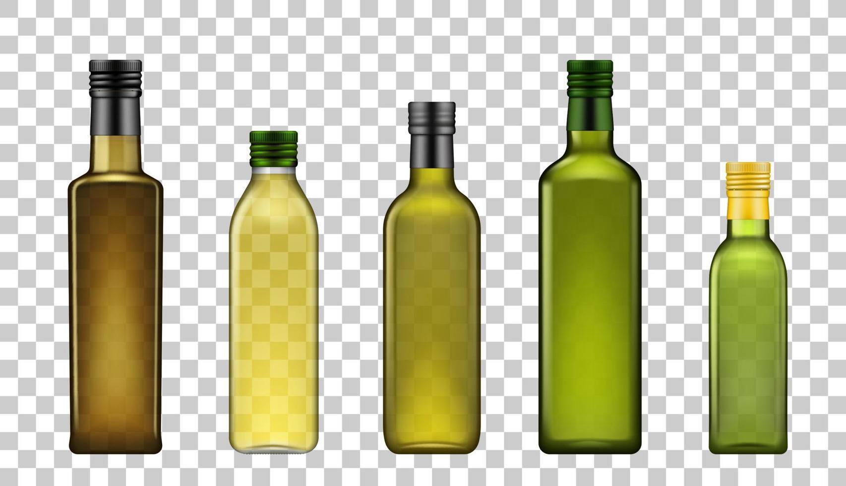 Extra virgin olive oil glass bottles mockup models vector